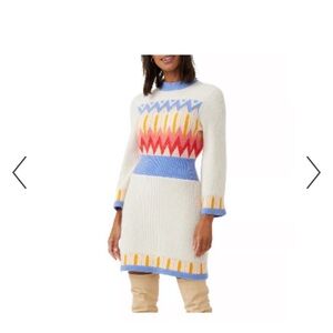 French Connection Cream and Blue Patterned Sweater Dress